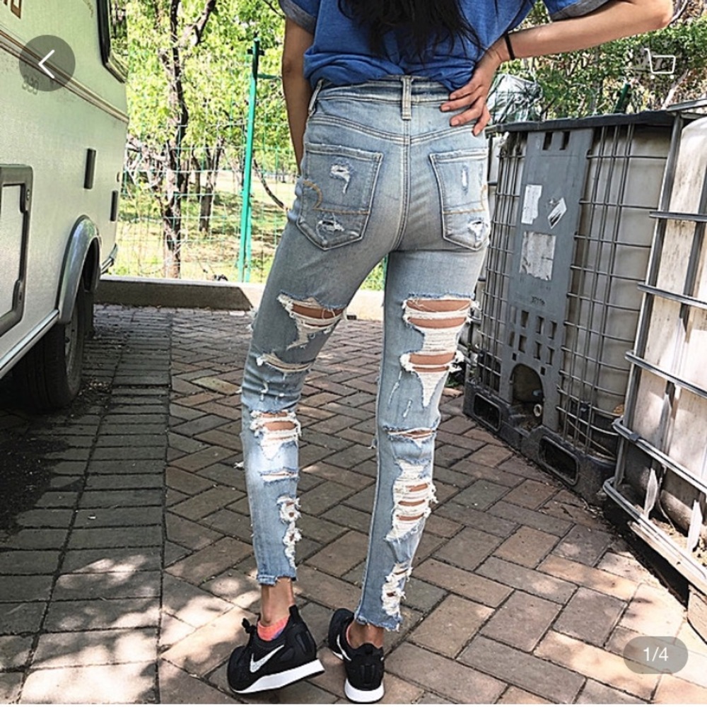 High rise jeggings jeans ripped front and back